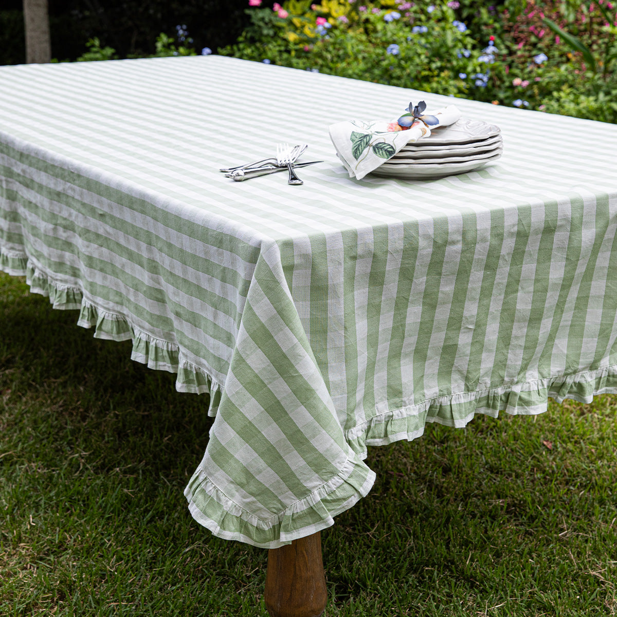 Gingham Ruffle 60 x 120 Tablecloth - Seagrass - Image 4