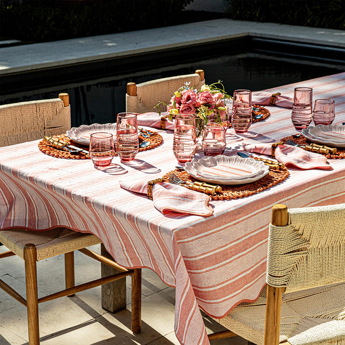Cabana Stripe 60 x 120 Tablecloth - Coral - Image 2