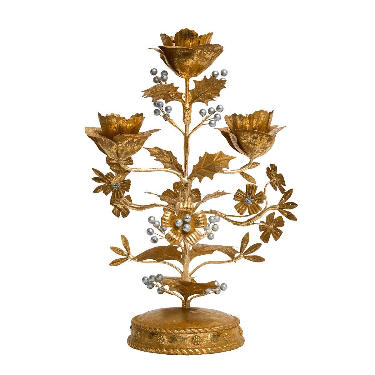 Forest Walk Holly 13 Centerpiece Candelabra - Gold/Silver