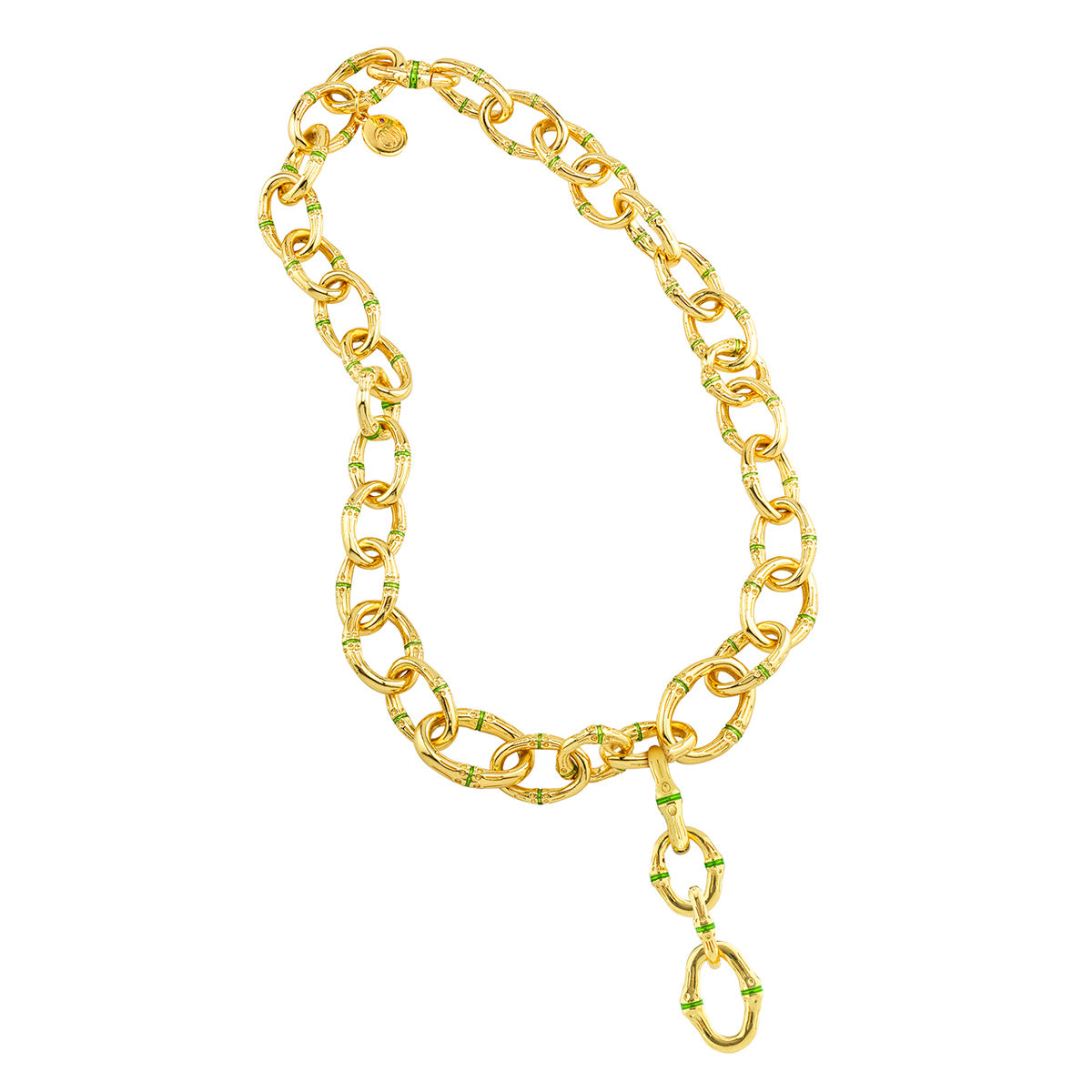 Bangkok Bamboo Link Necklace. 18 - Gold/Green Enamel - Image 4
