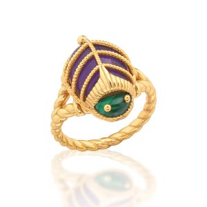 Scarab Petite Ring - Malachite/Amethyst