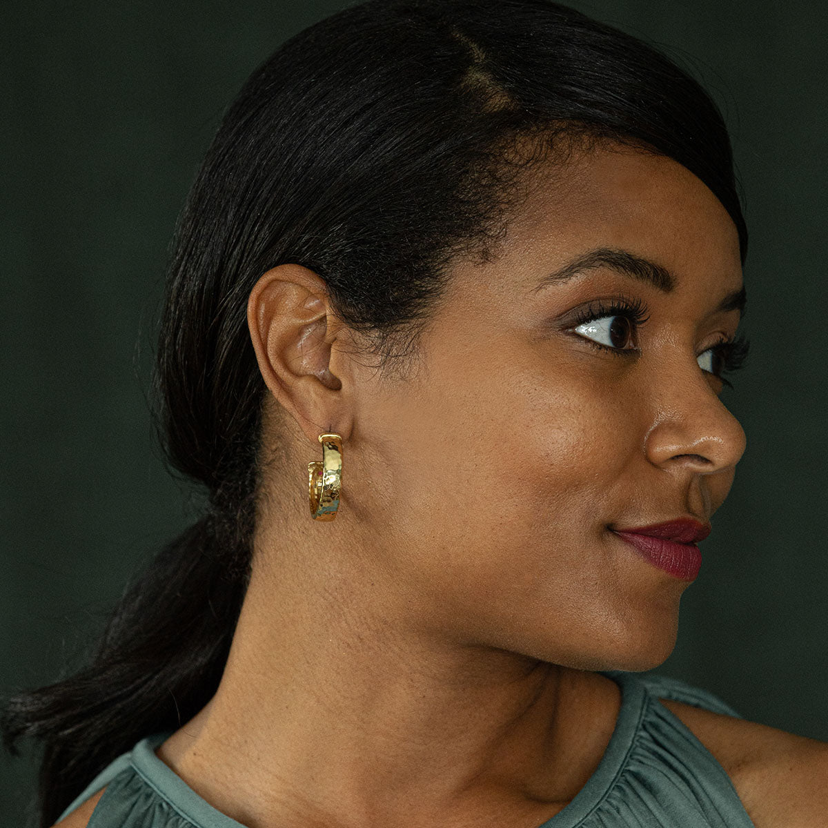 Cleopatra Classic Medium Hoop Earrings - Gold - Image 5