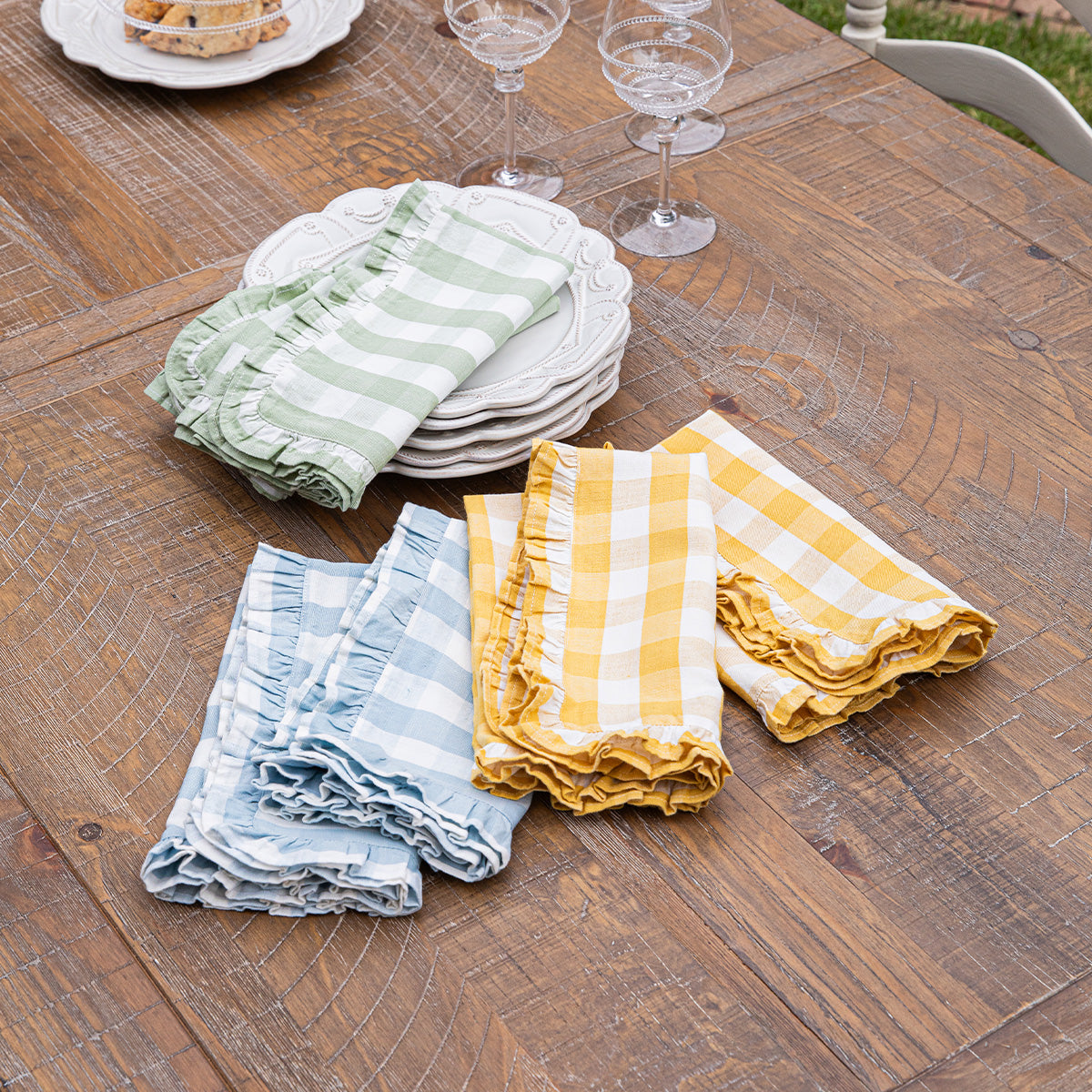 Gingham Ruffle Napkin Set/4 - Ocean - Image 5
