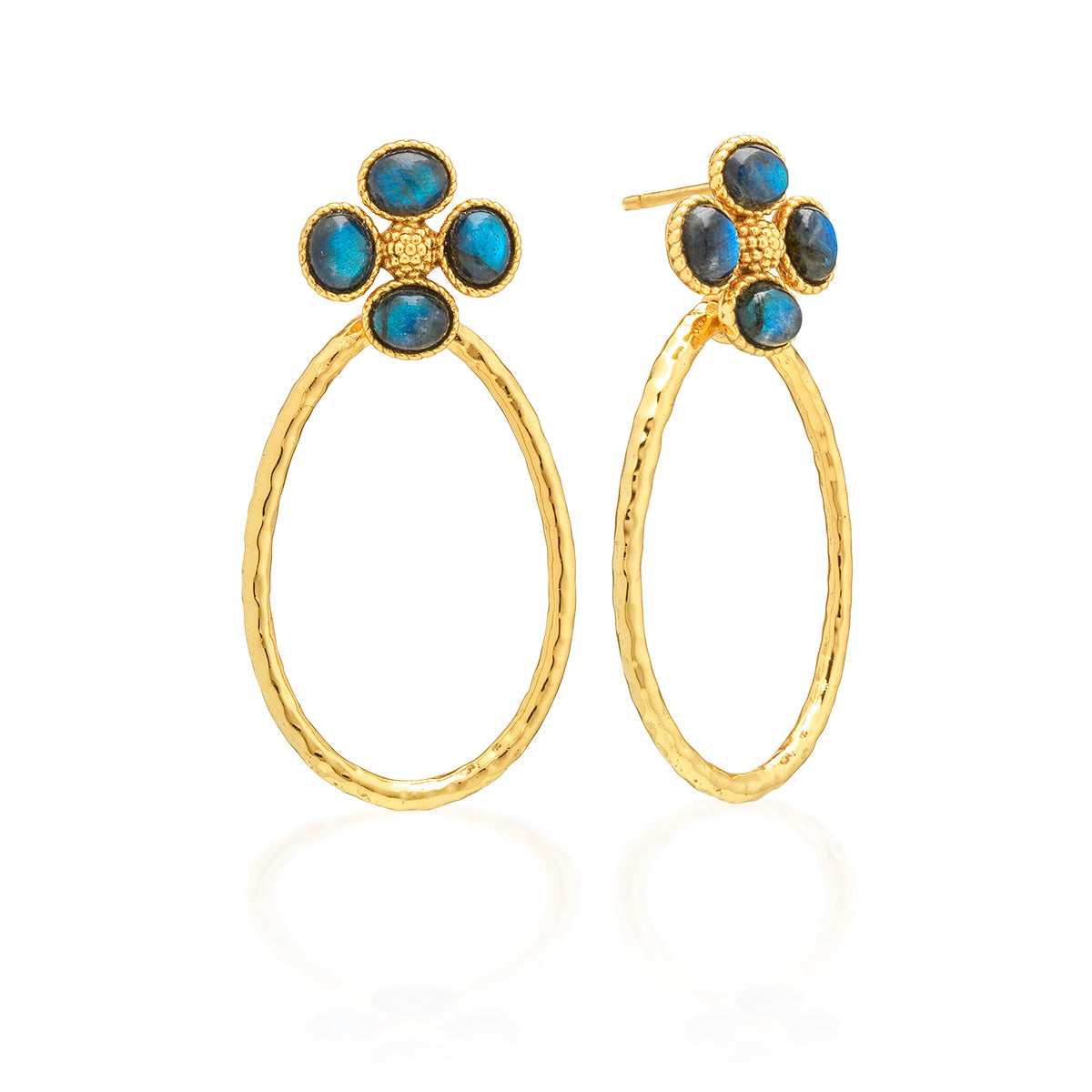 Berry Clover Teardrop Earrings - Blue Labradorite