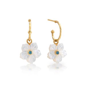 Mermaid Garden Hoop Earrings with Flower Charm - MOP