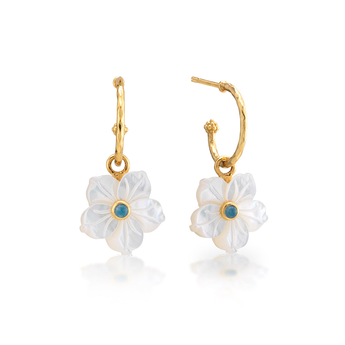Mermaid Garden Hoop Earrings with Flower Charm - MOP