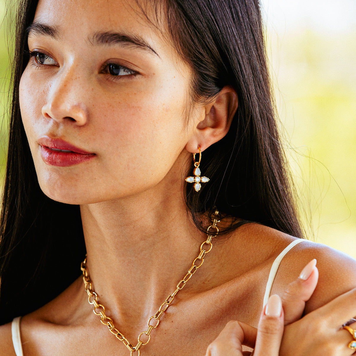 Aurora Hoop Earrings with Double Sided Charm - Abalone/MOP - Image 7