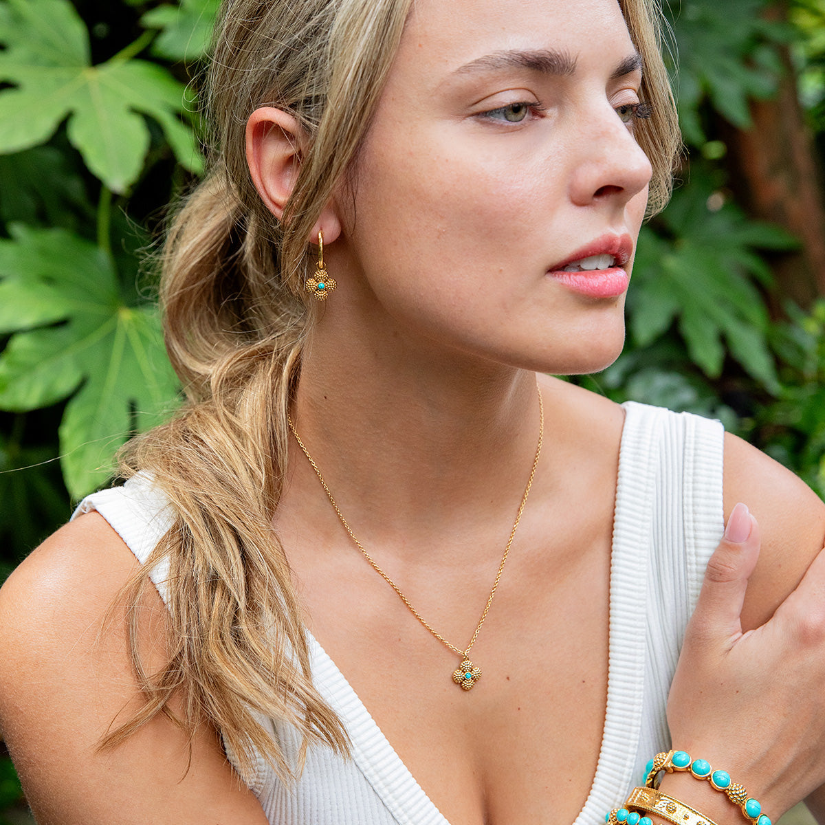 Berry Clover Double Sided Charm Necklace. 16+2 - Turquoise - Image 6