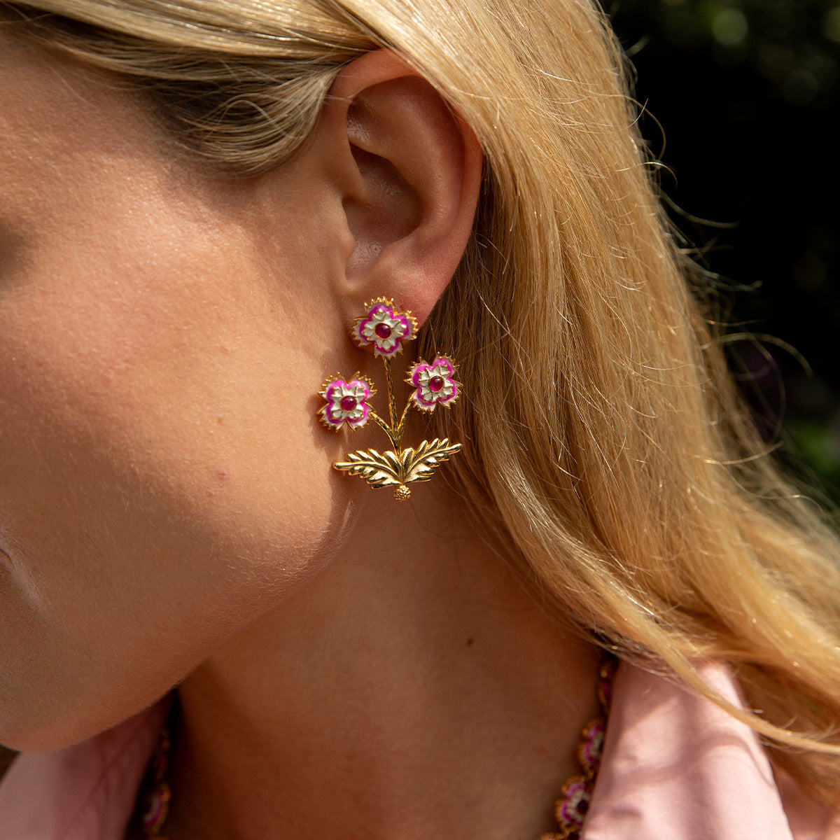 Dianthus Convertible Bouquet Post Earrings - Pink - Image 5