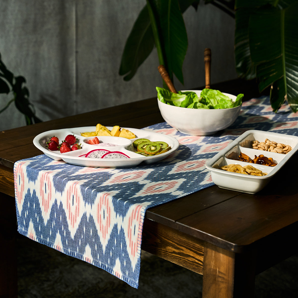 Ikat 18 x 90 Table Runner - Blue/Pink - Image 3