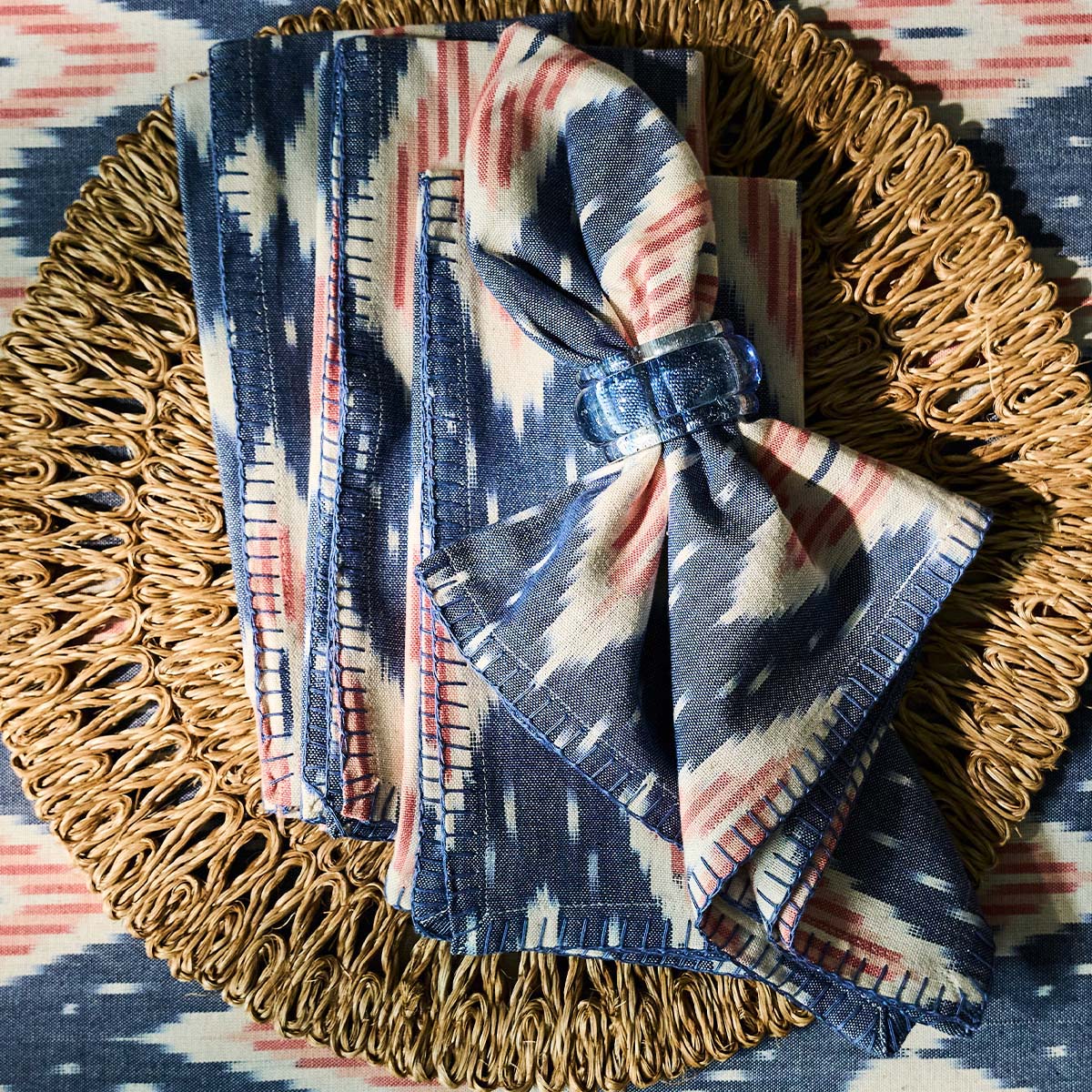 Ikat Napkin Set/4 - Blue/Pink - Image 4