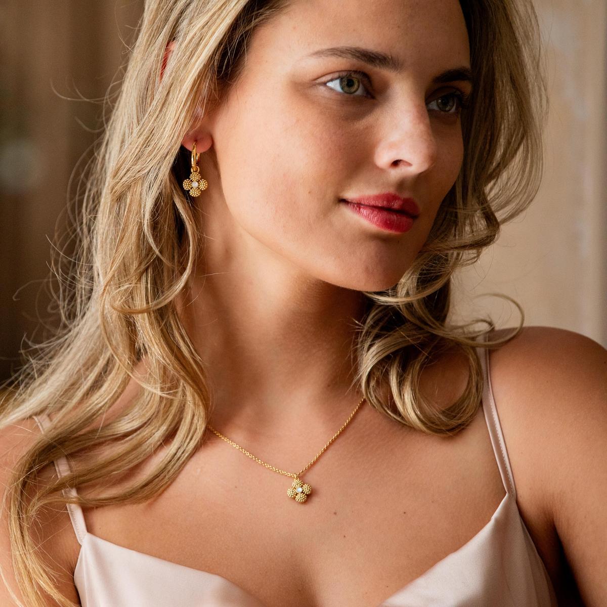 Berry Clover Hoop Earrings with Double Sided Charm - MOP - Image 6