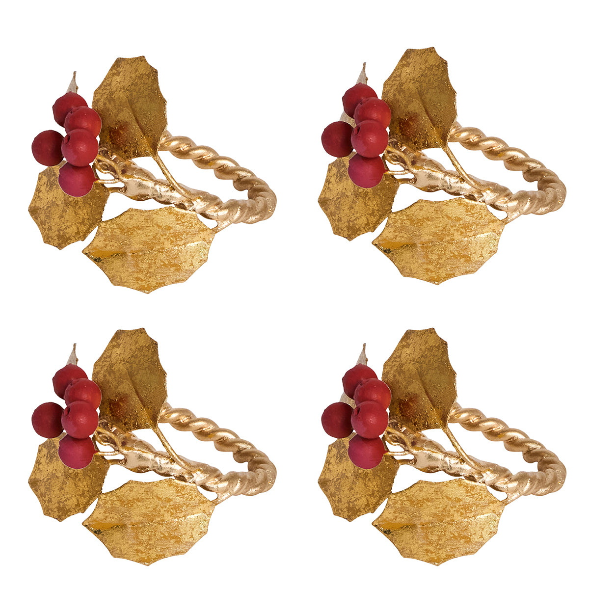 Forest Walk Holly with Berries Napkin Ring Set/4 - Multi