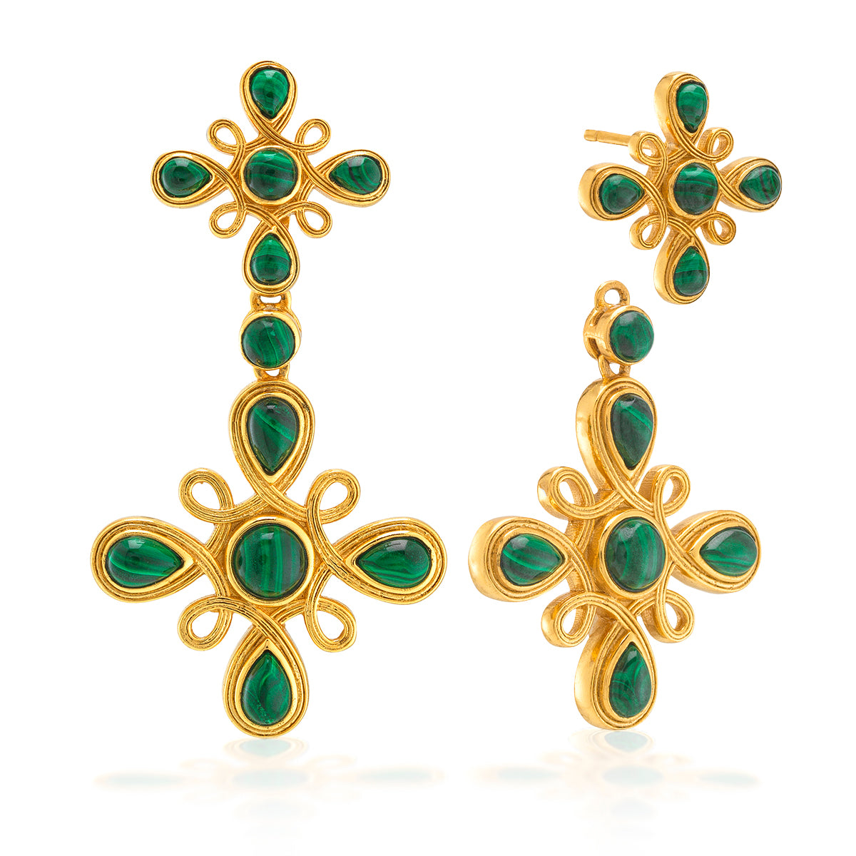 Monique Gem Convertible Double Drop Earrings - Malachite - Image 2