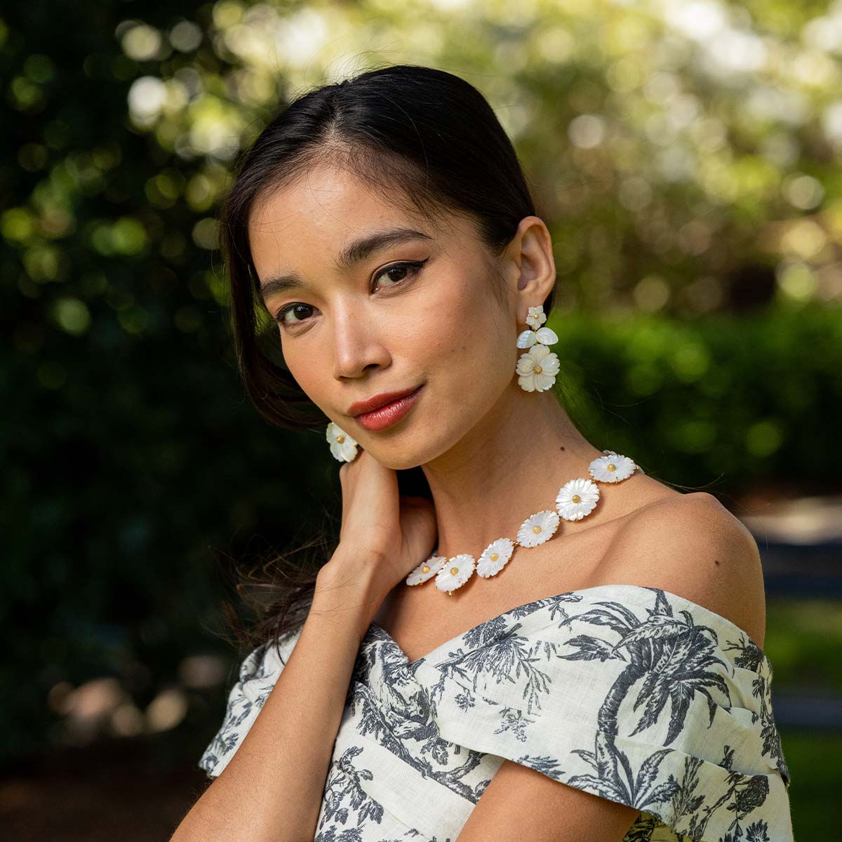 Mermaid Garden Floral Post Drop Earrings - MOP - Image 2