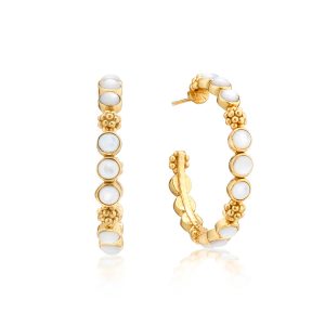 Berry Gem Medium Hoop Earrings - MOP