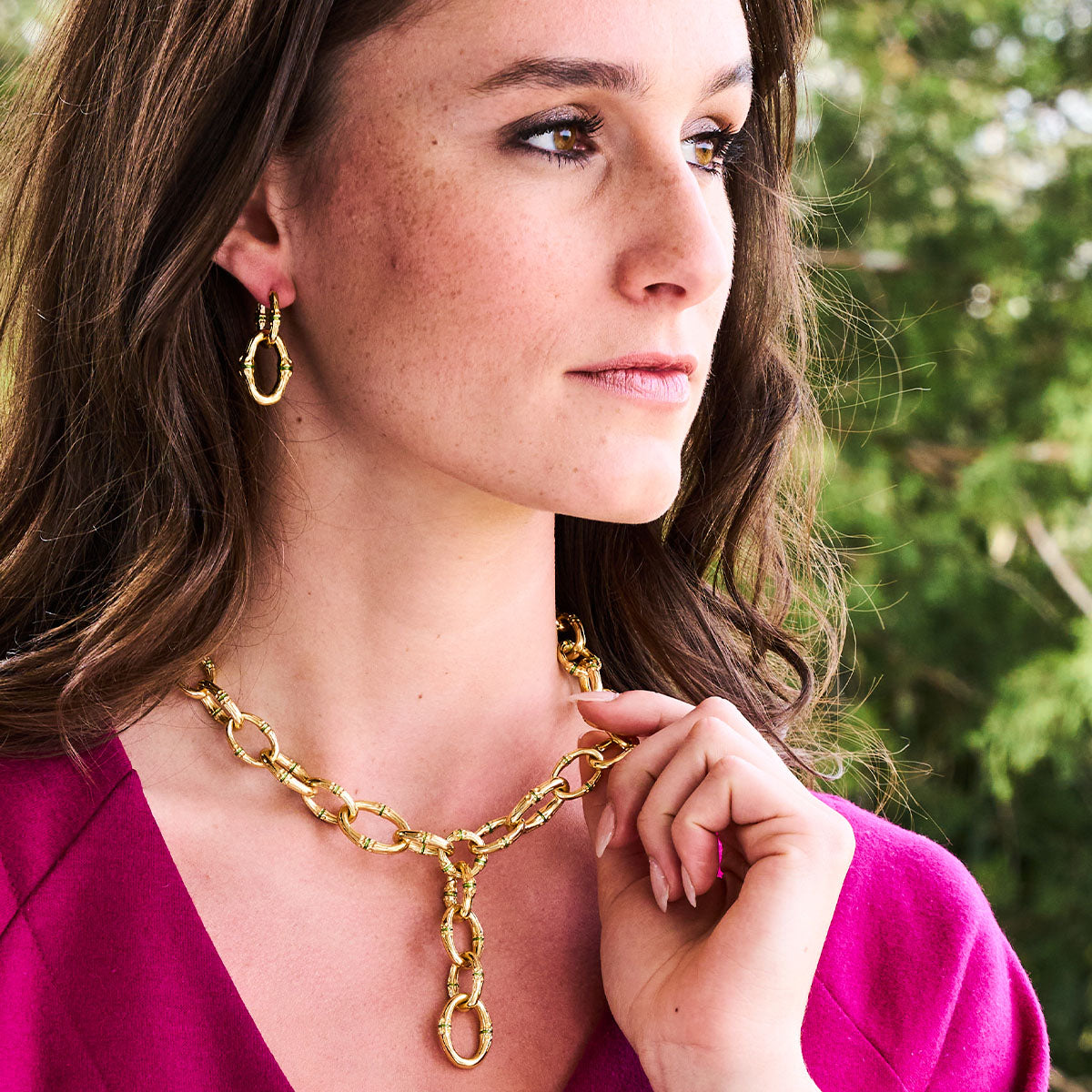 Bangkok Bamboo Link Necklace. 18 - Gold/Green Enamel - Image 3
