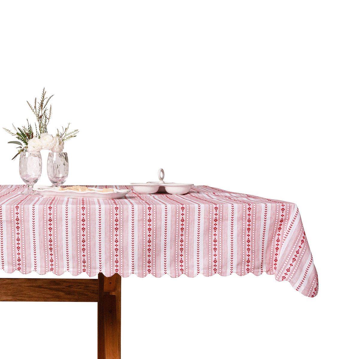 Villa Stripe 52 Square Tablecloth - Red - Image 3