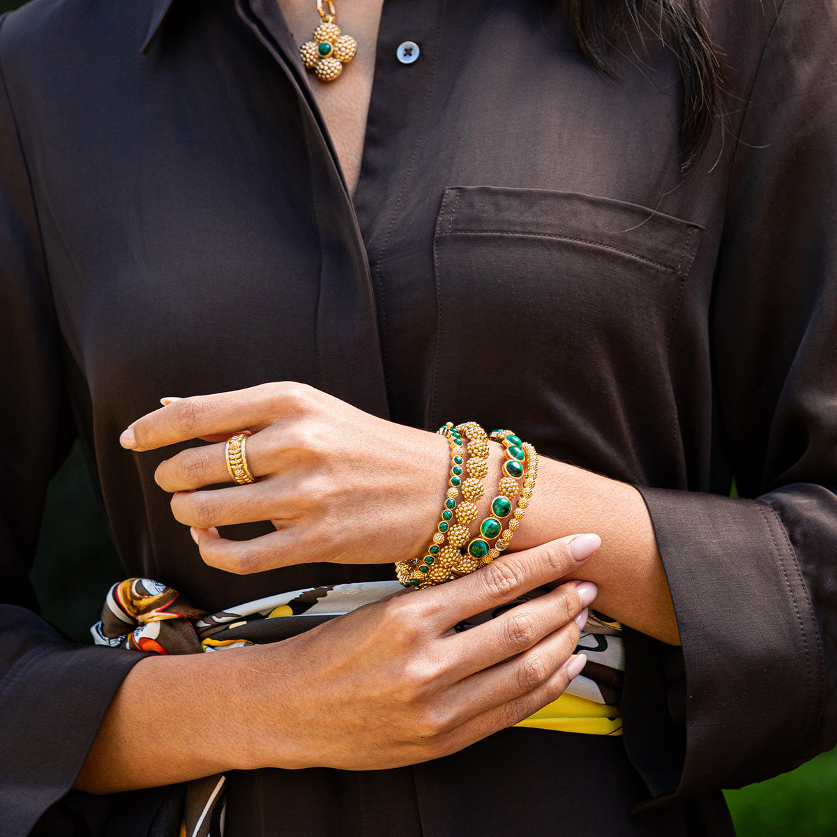 Berry Gem Hinged Bangle - Malachite - Image 5