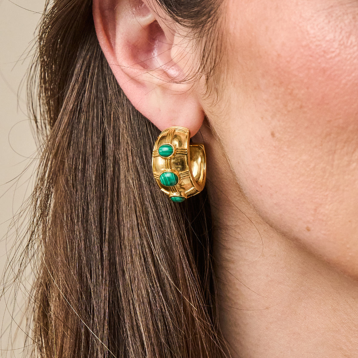 Cleopatra Bold Hoop Earrings - Malachite - Image 2