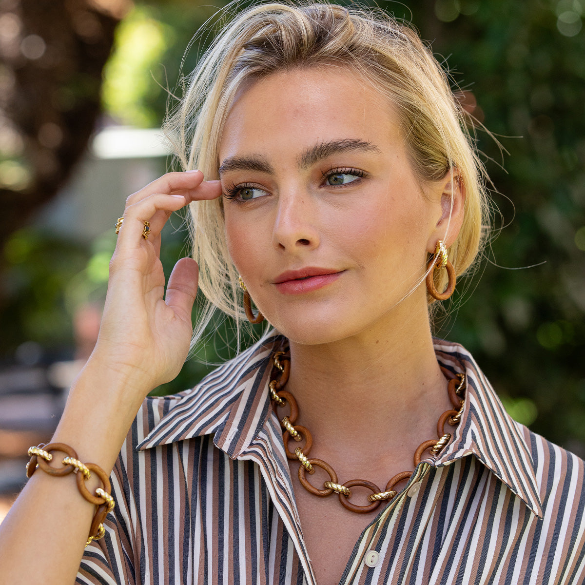 Earth Goddess Link Drop Earrings - Teak - Image 4
