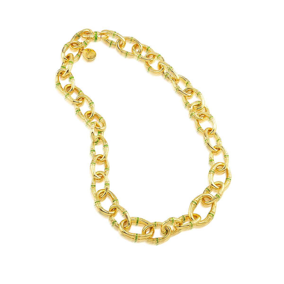 Bangkok Bamboo Link Necklace. 18 - Gold/Green Enamel - Image 5