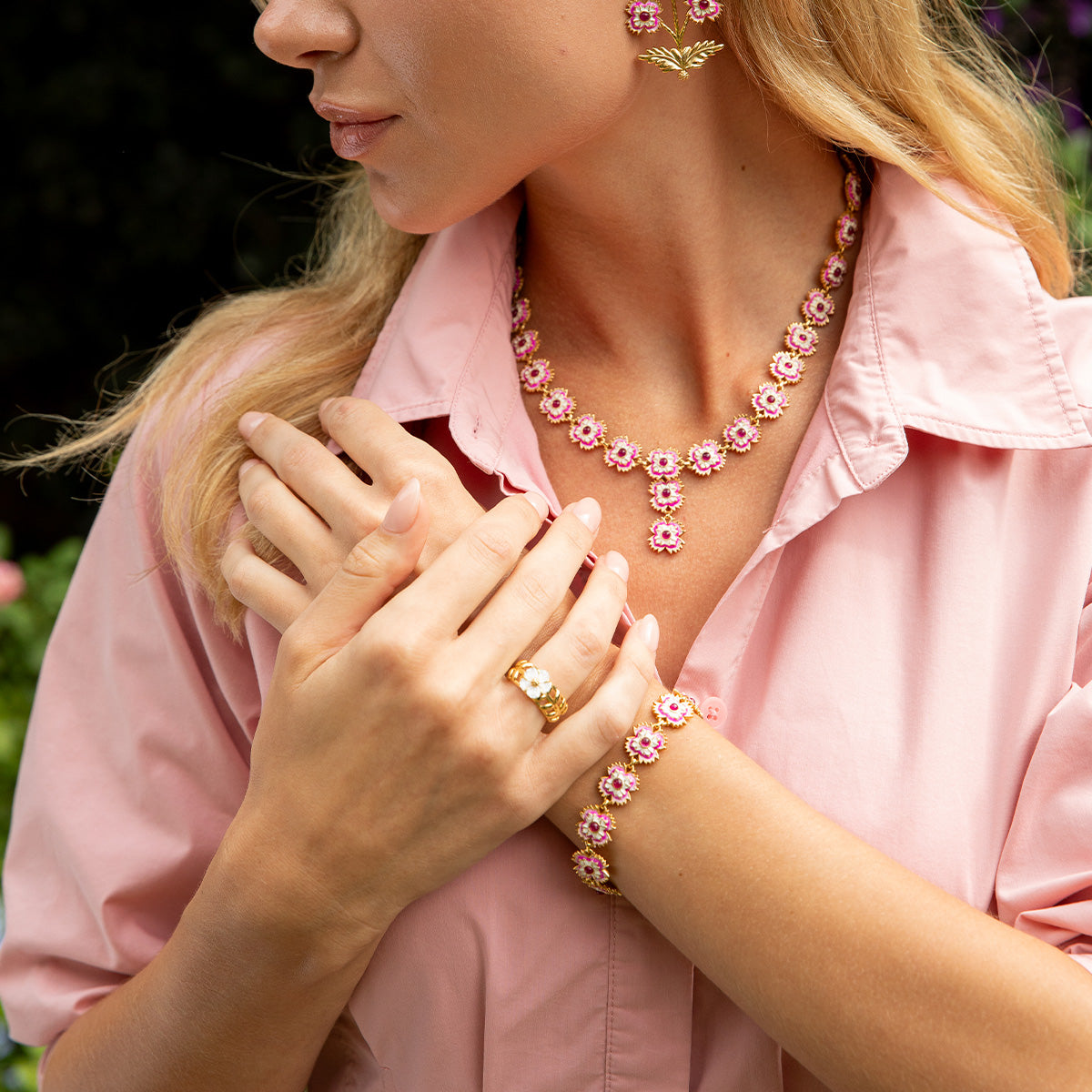 Dianthus Link Bracelet. 7+1.5 - Pink - Image 4