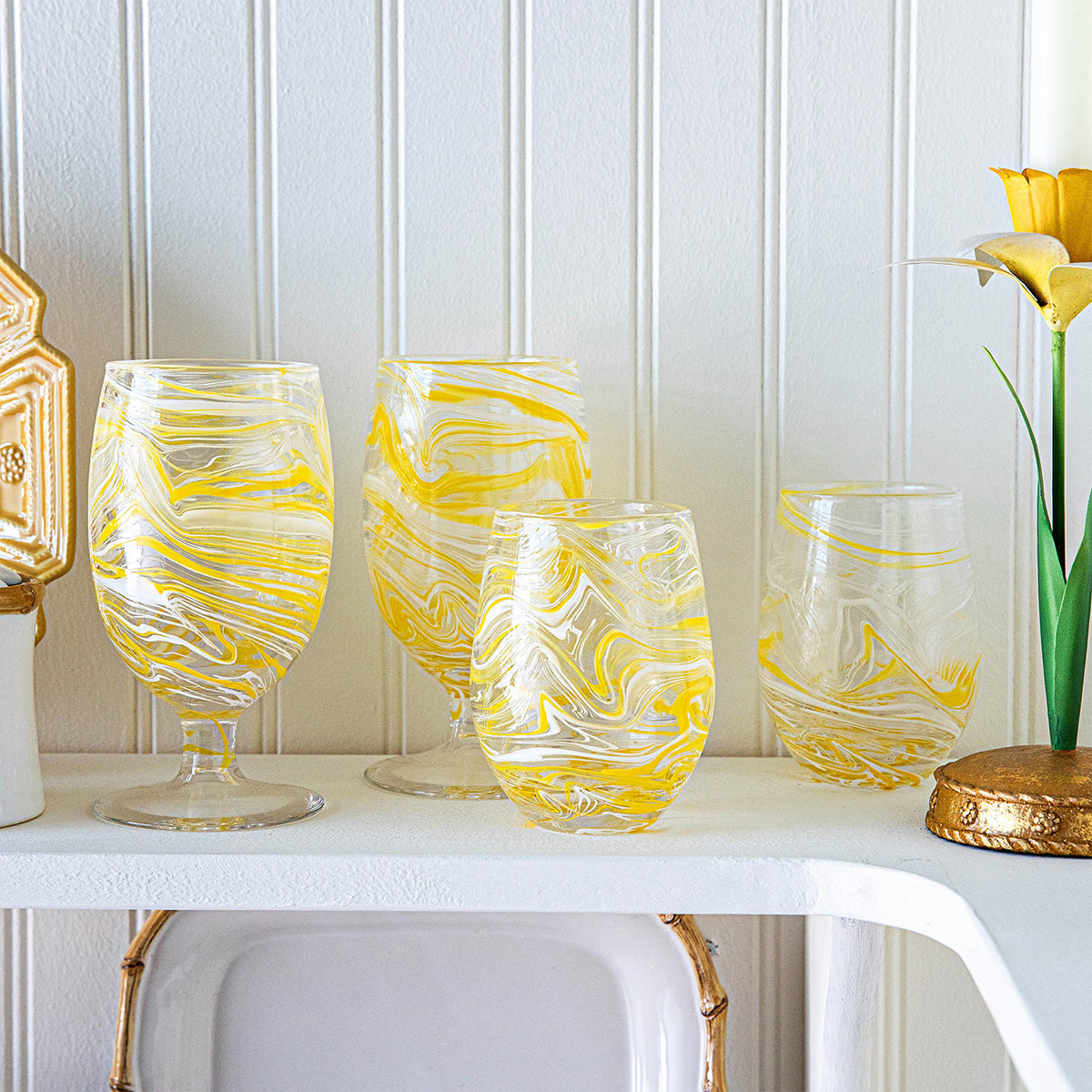 Puro Marbled Goblet - Yellow - Image 4