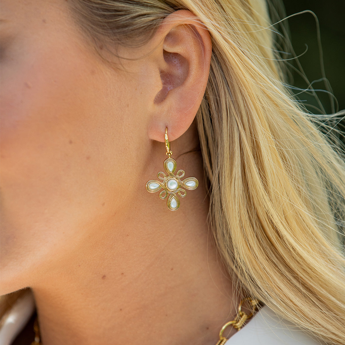 Monique Gem Dangle Earrings - MOP - Image 4