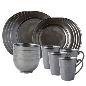 Pewter Stoneware 16pc Place Setting
