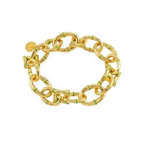 Bangkok Bamboo Link Bracelet. 7.25 - Gold/Green Enamel