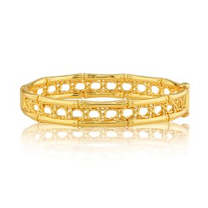 Veranda Caning Hinged Bangle. S/M - Gold