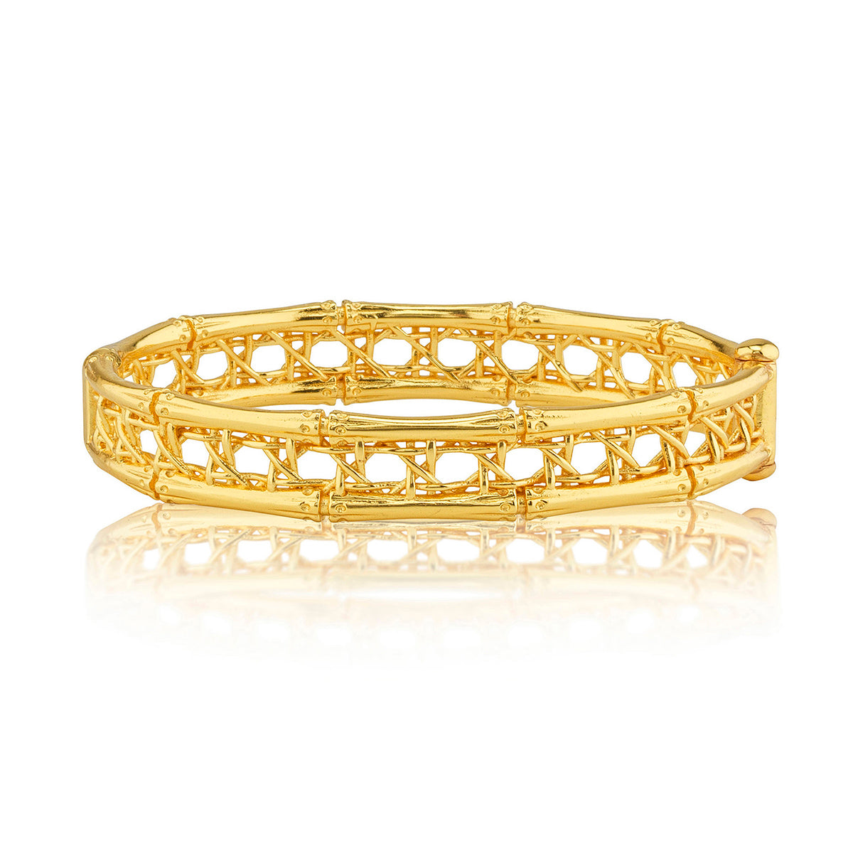 Veranda Caning Hinged Bangle. S/M - Gold