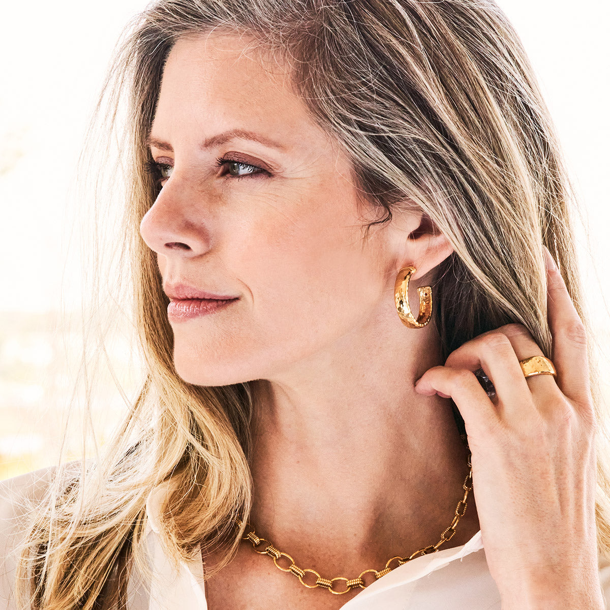 Cleopatra Classic Medium Hoop Earrings - Gold - Image 4