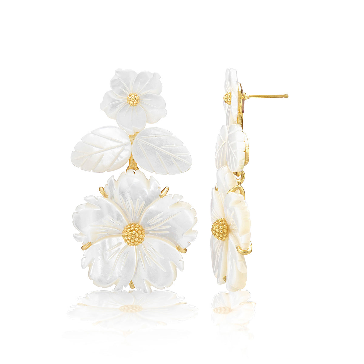 Mermaid Garden Floral Post Drop Earrings - MOP - Image 3