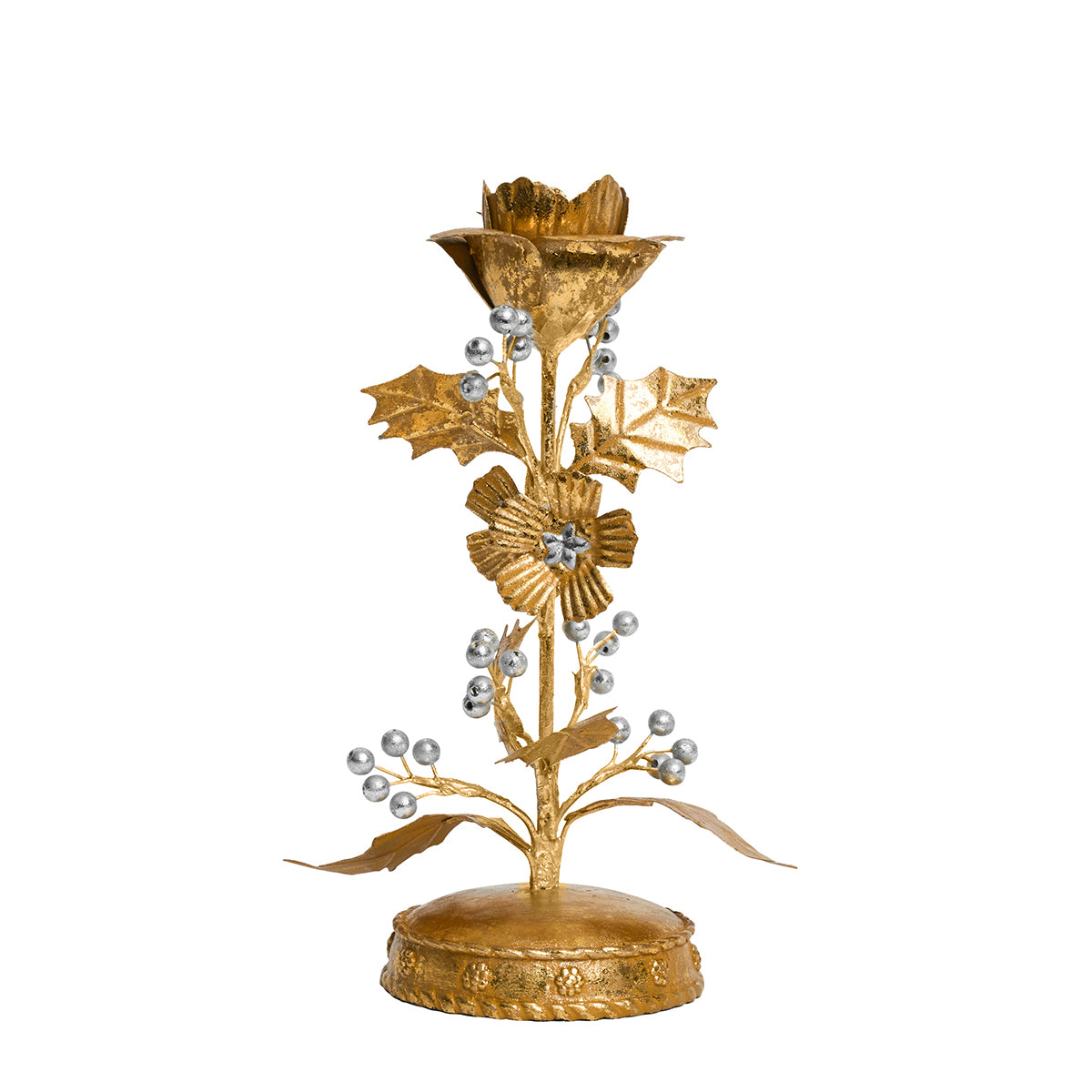 Forest Walk Holly 9 Candlestick - Gold/Silver