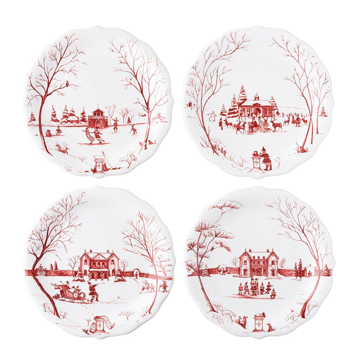 Country Estate Winter Frolic Party Plate Assorted Set/4 - Ruby