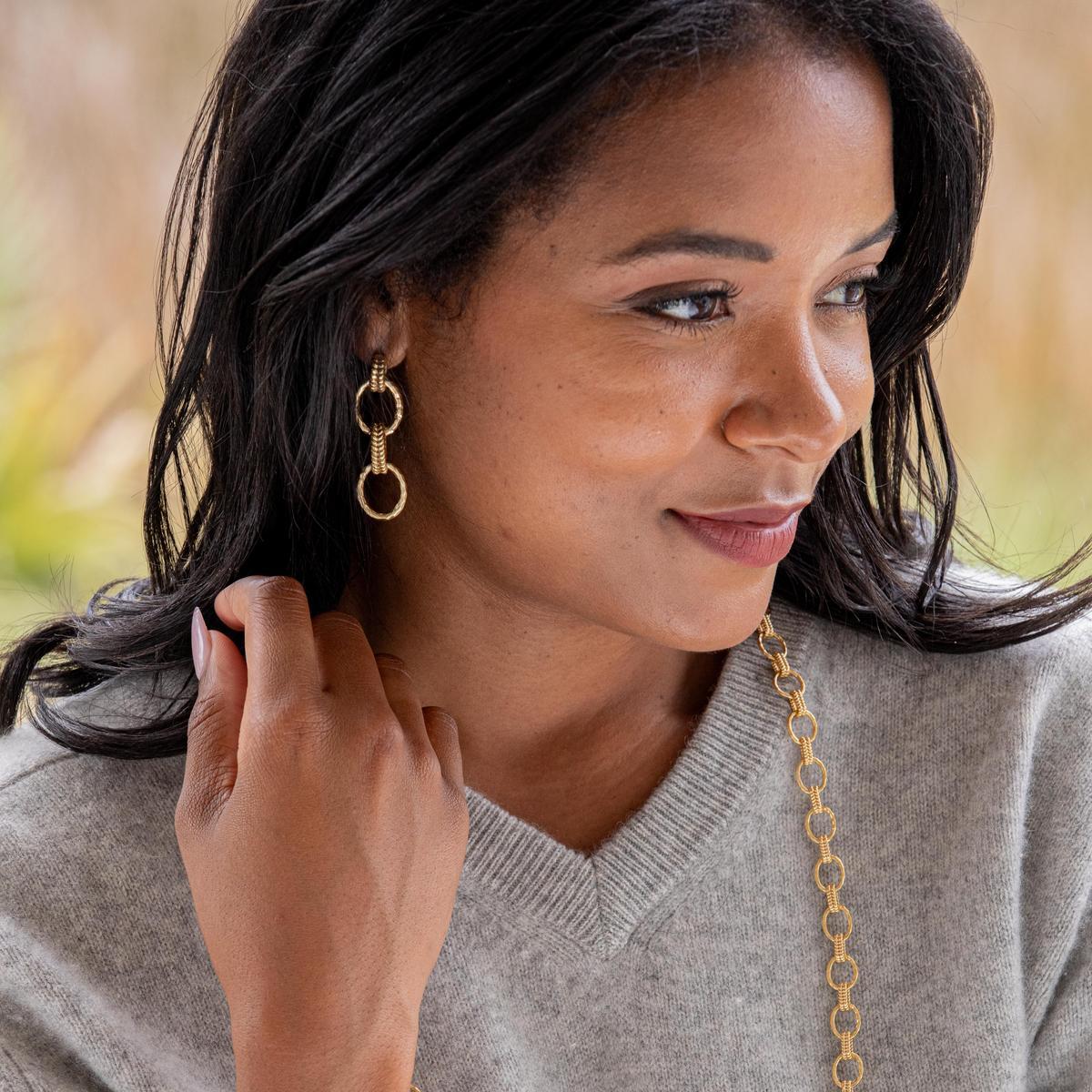 Cleopatra Regal Double Link Earrings - Gold - Image 2