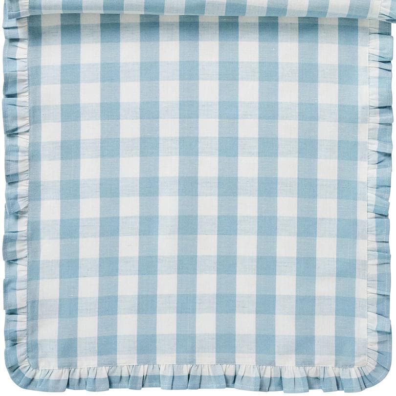 Gingham Ruffle 18 x 90 Table Runner - Ocean - Image 3