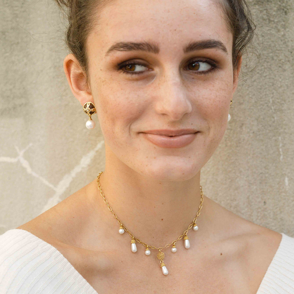 Monique Drop Earrings - Pearl/Teak - Image 2