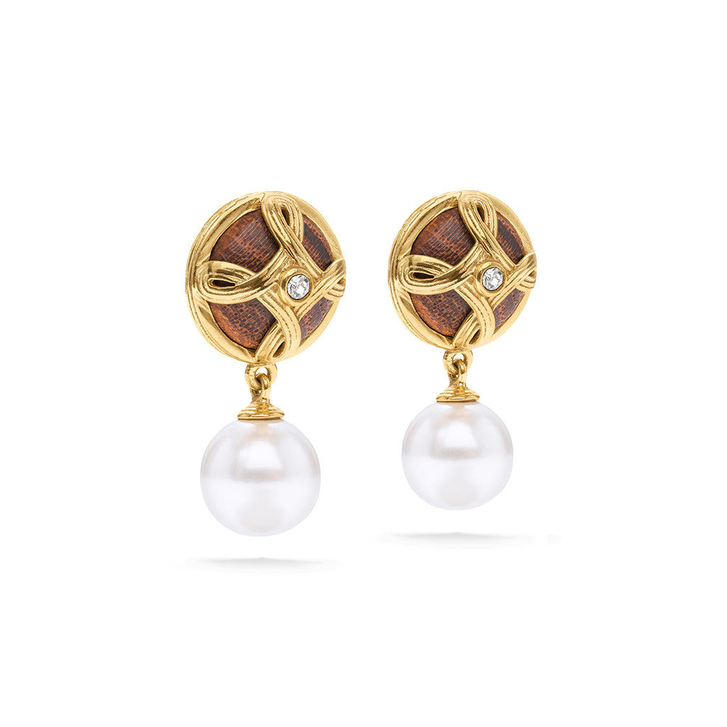 Monique Drop Earrings - Pearl/Teak - Image 4