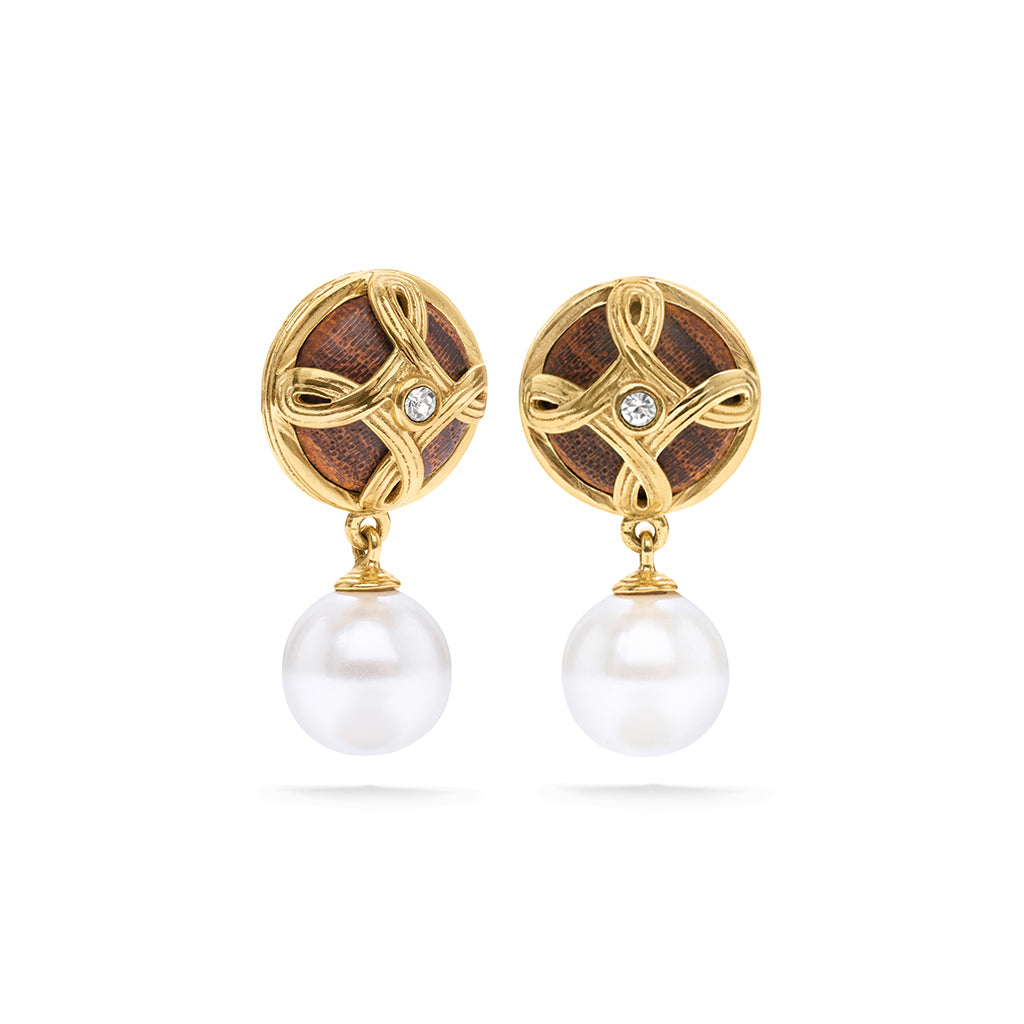 Monique Drop Earrings - Pearl/Teak - Image 5