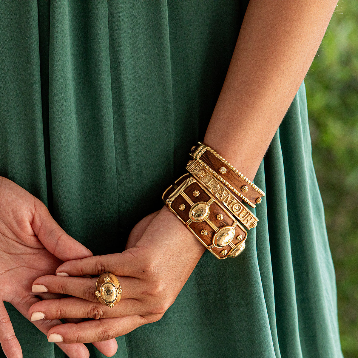 Gaia Grande Hinged Bangle - Teak - Image 4