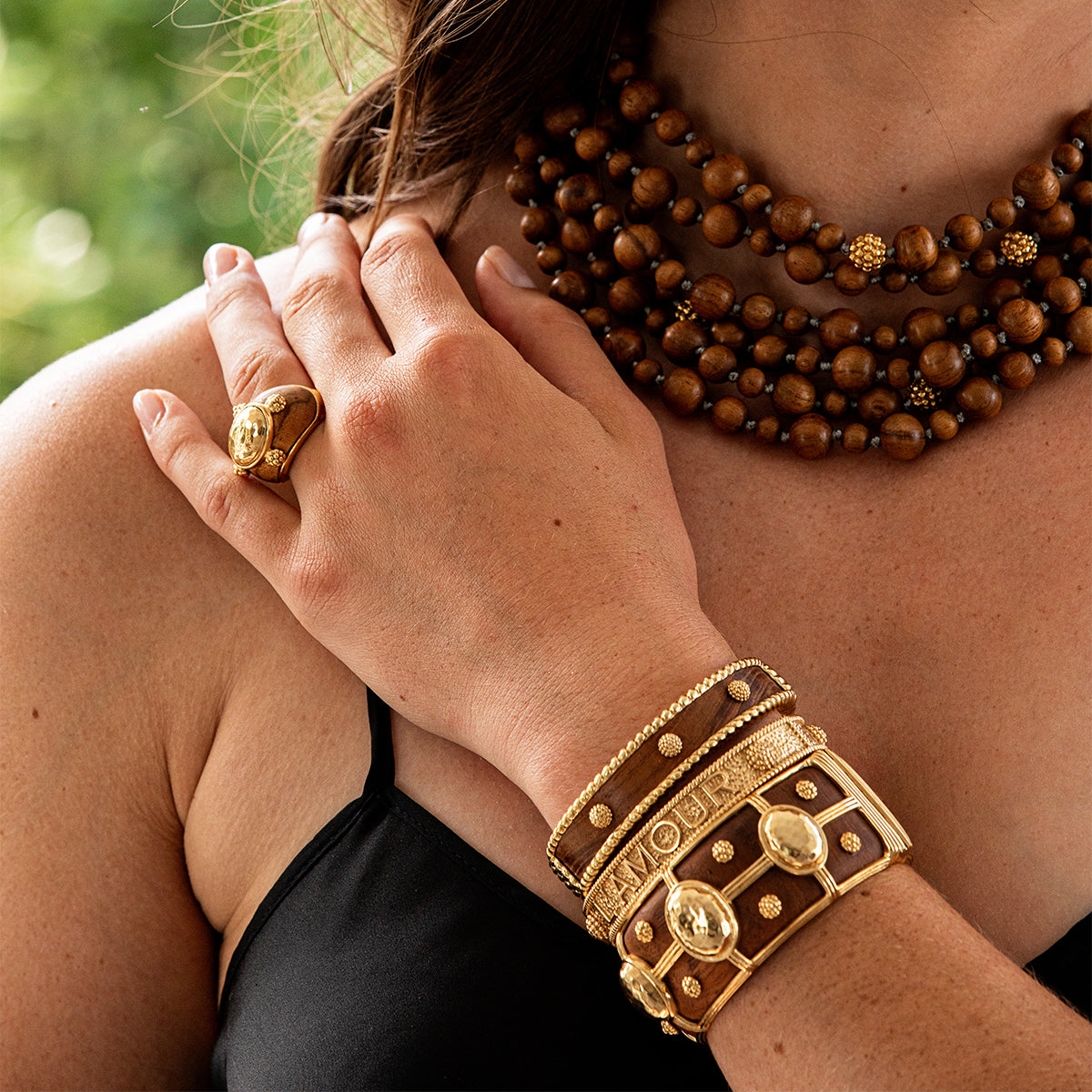 Gaia Grande Hinged Bangle - Teak - Image 3
