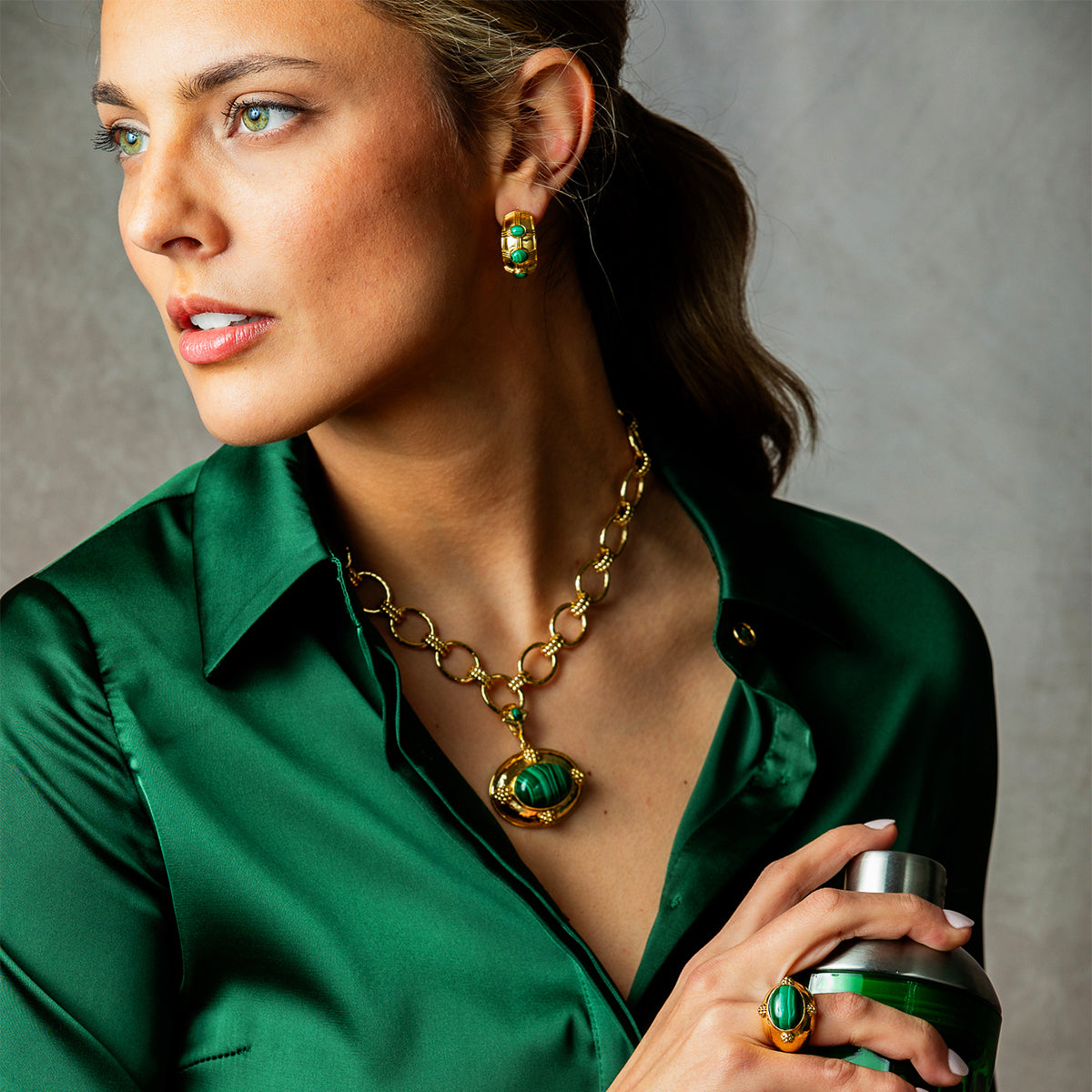 Cleopatra Bold Hoop Earrings - Malachite - Image 5