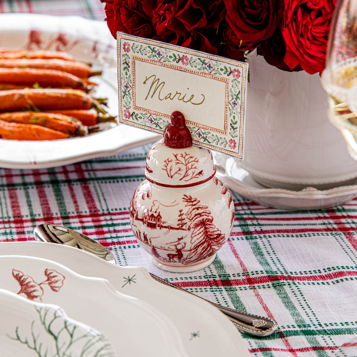 Country Estate Winter Frolic Ginger Jar Place Card Holder Set/4 - Ruby - Image 5