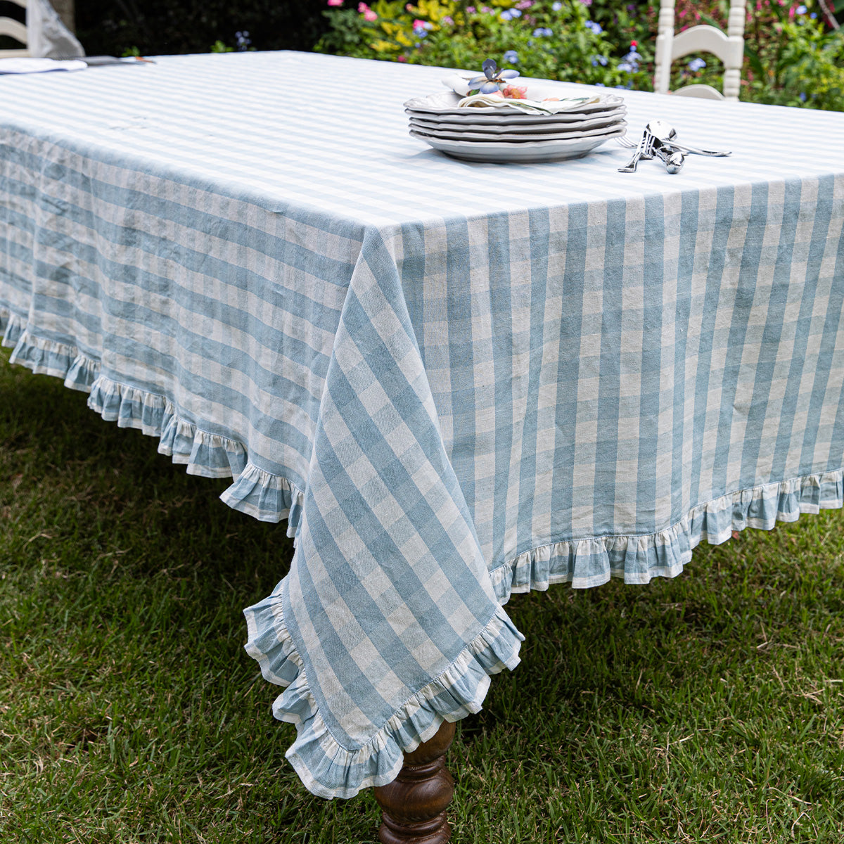 Gingham Ruffle 60 x 120 Tablecloth - Ocean - Image 3