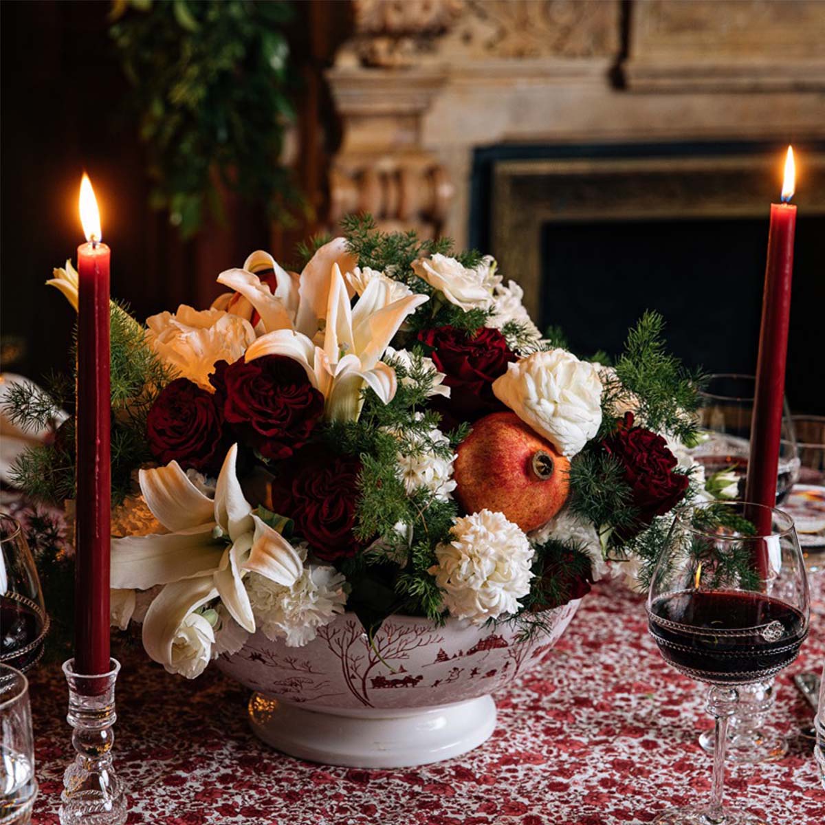 Country Estate Winter Frolic 13 Centerpiece Bowl - Ruby - Image 5