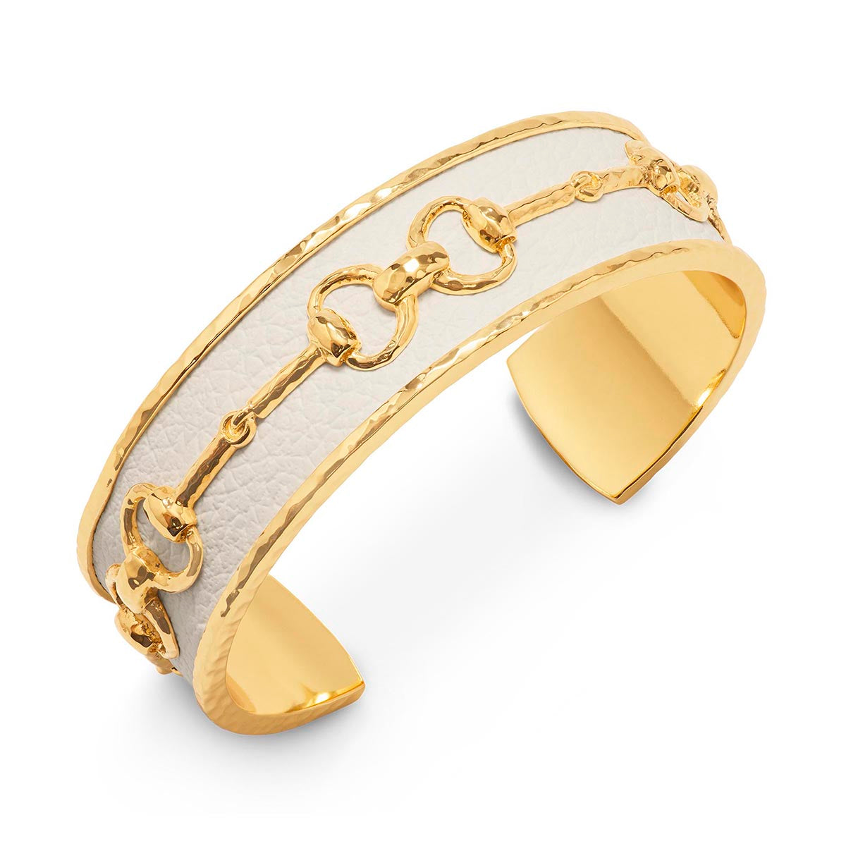 Equestrian Snaffle Bit Cuff - Vegan White Leather - Image 4