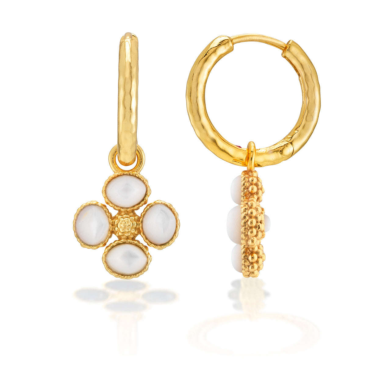 Berry Clover Hoop Earrings with Double Sided Charm - MOP - Image 4